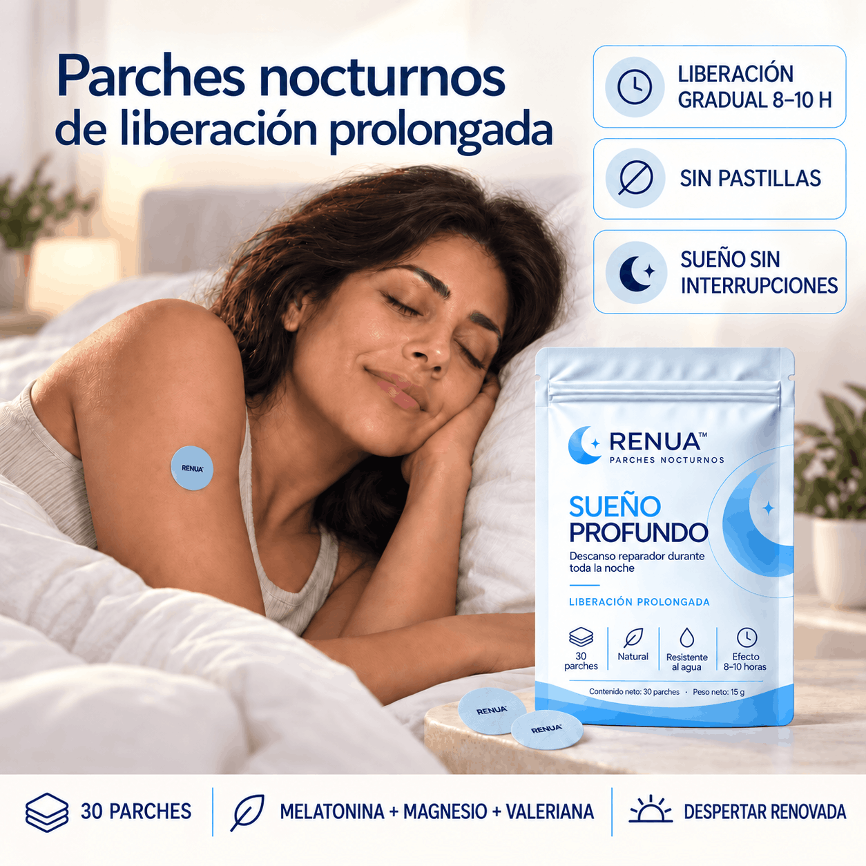 RENUA™ Parche Nocturno | Duerme de corrido Despierta renovada.