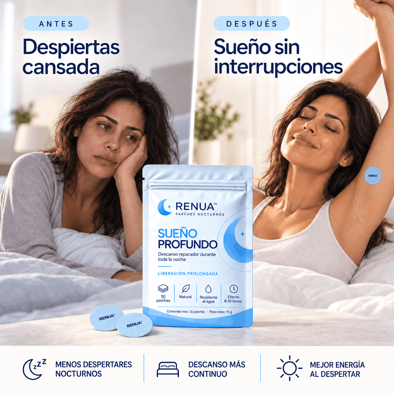 RENUA™ Parche Nocturno | Duerme de corrido Despierta renovada.